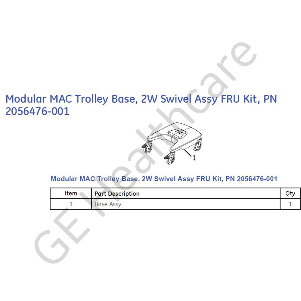 MAC 5500/3500 Trolley Base Assembly with 2 Swivel Wheels