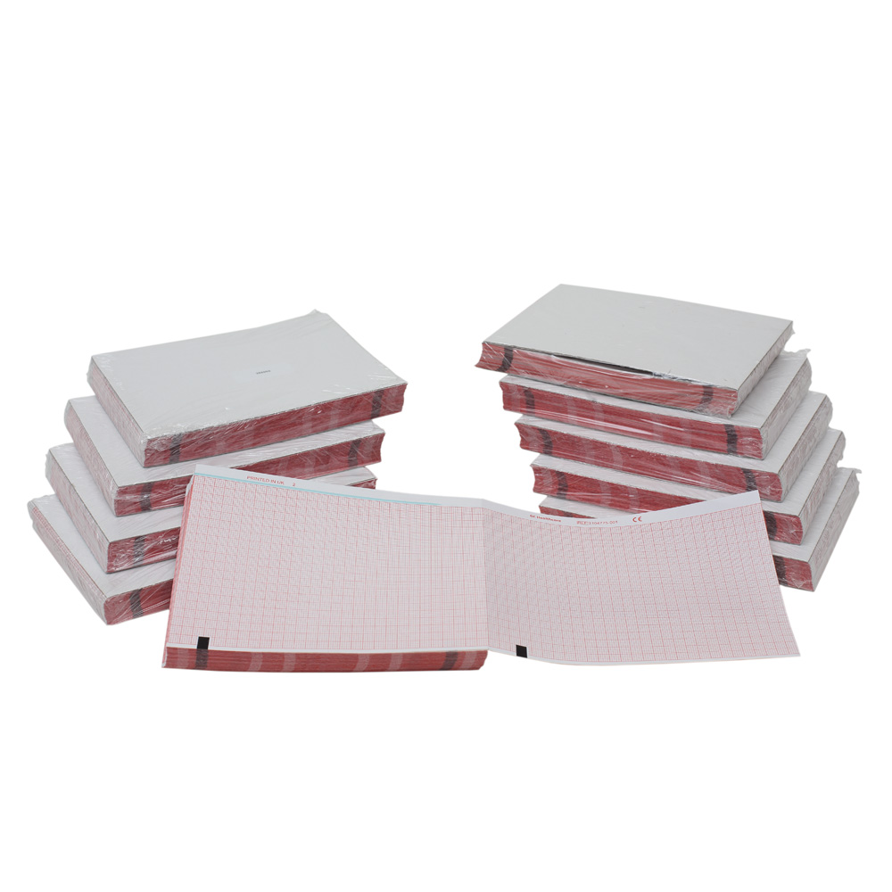 Thermal paper 110mm W, Red 100mm grid, z-fold, Block queue, 200 sheets, 10 pks